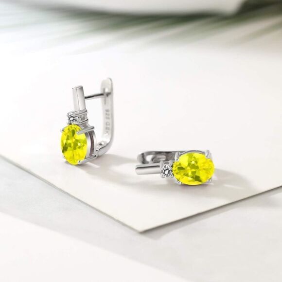 925 Sterling Silver and 4.73 Cttw Canary Mystic Topaz and White Diamond Earrings - Picture 2 of 4